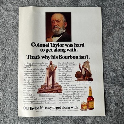 Old Taylor Bourbon Whiskey Colonel Edmund H. Taylor Jr Vintage Print Ad 1977