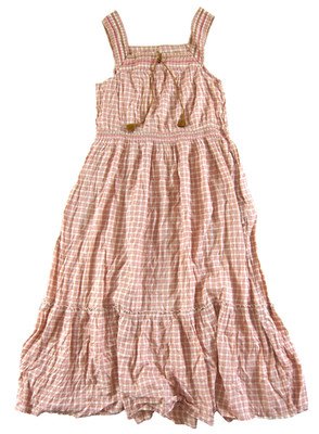 Old Navy Pink White Brown Plaid Checkered Cotton Pocket Maxi Tank Sun Dress L