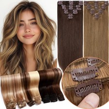 Clip In Human Hair Extesions Real Brazilian Hair Thick Double Weft Weave 16"-28"