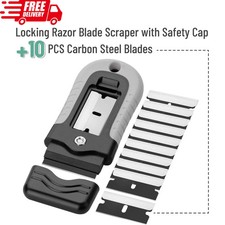 Razor Blade Scraper Locking w 10 Steel Blades Window Glass Decals Stickers Tint