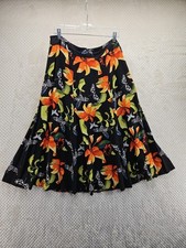 Soft Surroundings Womens Midi Skirt 32" Sz L Blk Floral Butterflies Pre Owned