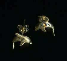 New 14K 8mm Solid Yellow Gold Dolphin Fish Ocean Sea Beach Stud Earrings QR