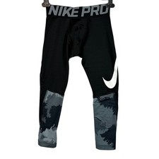 Nike Pro Hyperwarm Compression Base Layer Boys Small Black Gray Camo Leggings