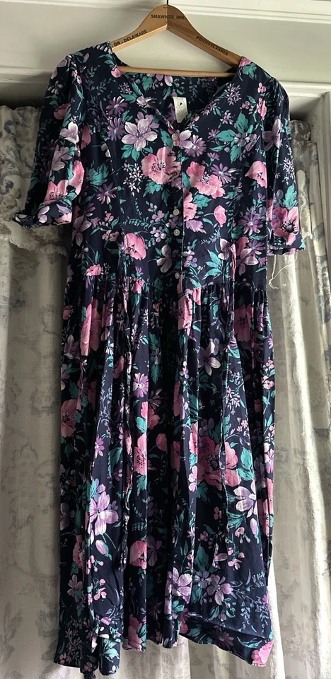 Vestido vintage de algodón floral para mujer con botones años 80-90 Cottage Core Fairycore Foto 2 de 4