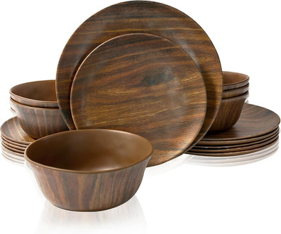 Elegant 18-Piece Melamine Dinnerware Set for 6 - Non-Breakable Rosewood Design