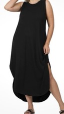 ZENANA (M) Black Side Slit Hi Lo Sleeveless Maxi Dress Pockets With Spandex