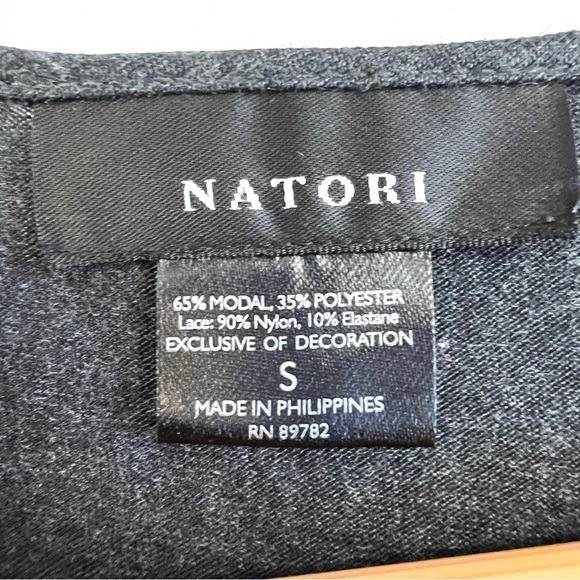 2-piece NATORI Luxe Shangri La Pajama Set Lace Charcoal soft luxury size S comfy