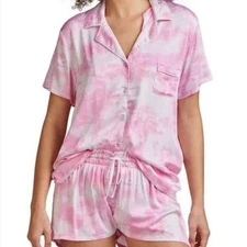 Splendid Women's Notch Collar Shortie Pajama Set Pink Tie Dye Size Large