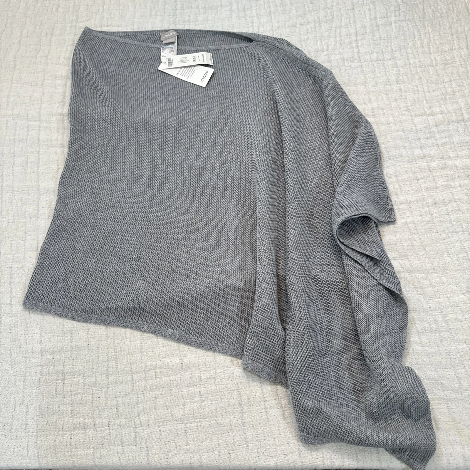 Chicos Poncho Sweater Womens S/M Pullover Lightweight Cape Gray Lagenlook NWT
Opens in a new window