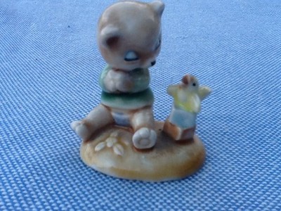 Vintage China Teddybär Figur/Ornament Albert Kessler Junge Bär & Baby Küken