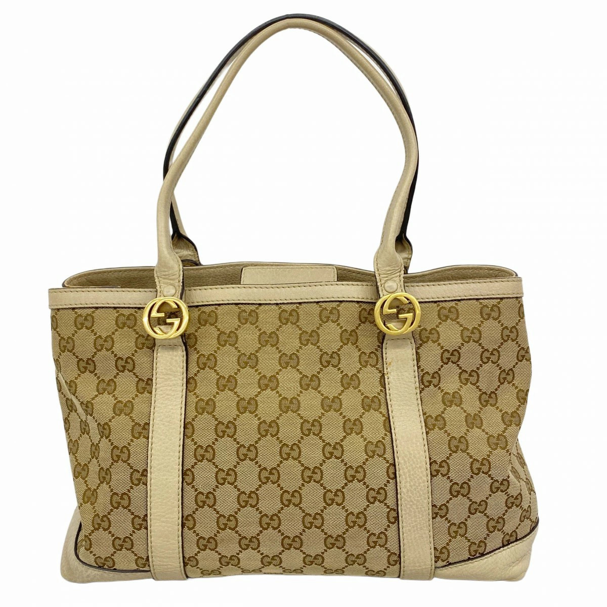 Gucci GG Canvas Tote Bag Beige Gold Hardware 353122 Unisex