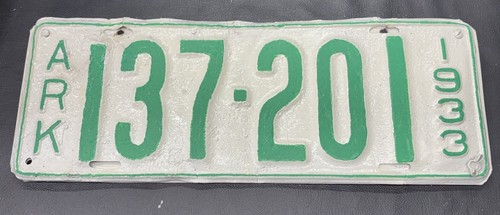 1933 Arkansas Vintage License Plate Green White Repainted Antique Automobilia