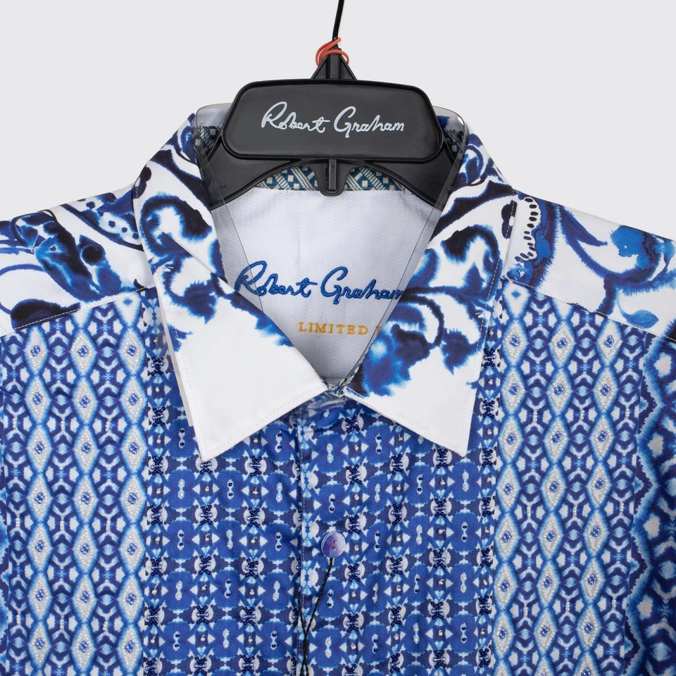 Camisa Robert Graham Thera Talla 3XL Blanco Azul Algodón Cuentas Edición Limitada Foto 3 de 4