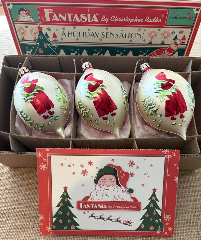 Radko Fantasia 'FOREVER LUCY' Painted  St. Moritz Set Of 3 Xmas Ornaments New 4"