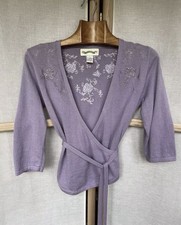 Shanghai Tang Seide & Angora Kaninchenhaar Wickel Crossover Strickjacke Oberteil L