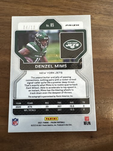 Denzel Mims Panini Shimmer Prizm Auto SSP 4/10 NFL Fútbol NY Jets - Imagen 3 de 4