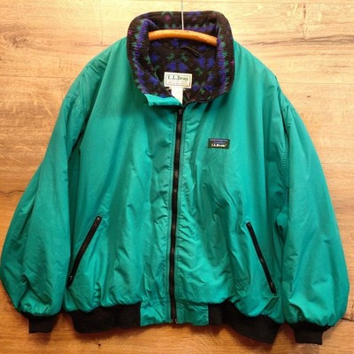 Vintage 80s 90s  LL Bean Warm Up Jacket Teal Nylon Fleece Lined USA Size L XL