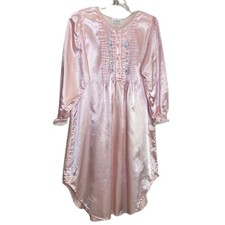 Vintage Pintuck Embroidered Satin Midi Nightgown M Cottage Feminine