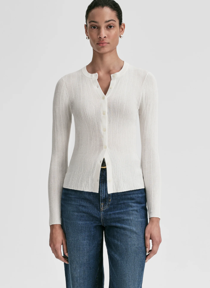 NEW AUTH A.L.C. Fisher Fine Cotton Knit Cardigan Bright White SML