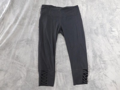 Athleta Leggings Womens Medium Black Cropped Capri Lattice Cutout Yoga Athletic