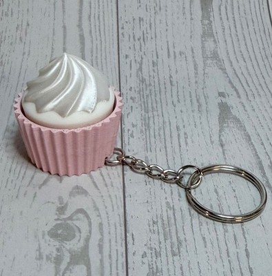 pink 3D printed fidget clicker cupcake keychain