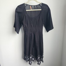 Prada Black Sheer Cotton Embroidered Floral Tie Back Dress Made Italy Small