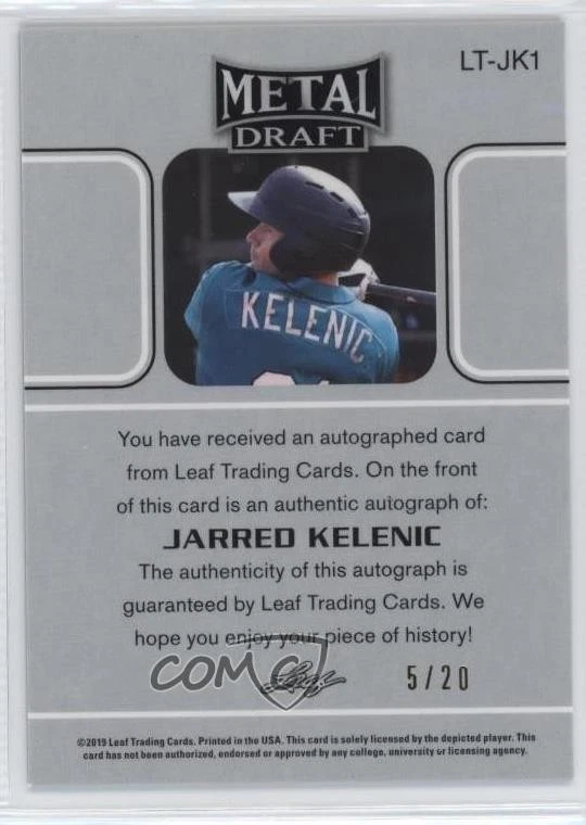 2019 Leaf Metal Draft 1990 Throwback Blue Wave /20 Jarred Kelenic #LT-JK1 Auto - Image 2 of 2
