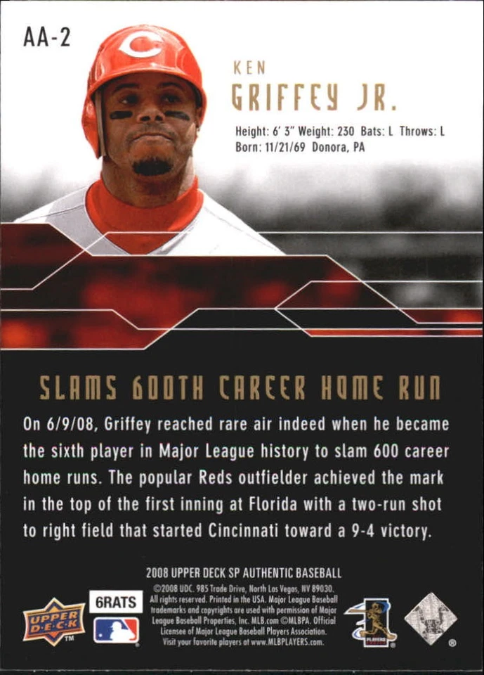 B6025- 2008 SP Authentic AUTHENTIC Achievements #AA2 Ken Griffey Jr NM-MT - Image 2 of 2