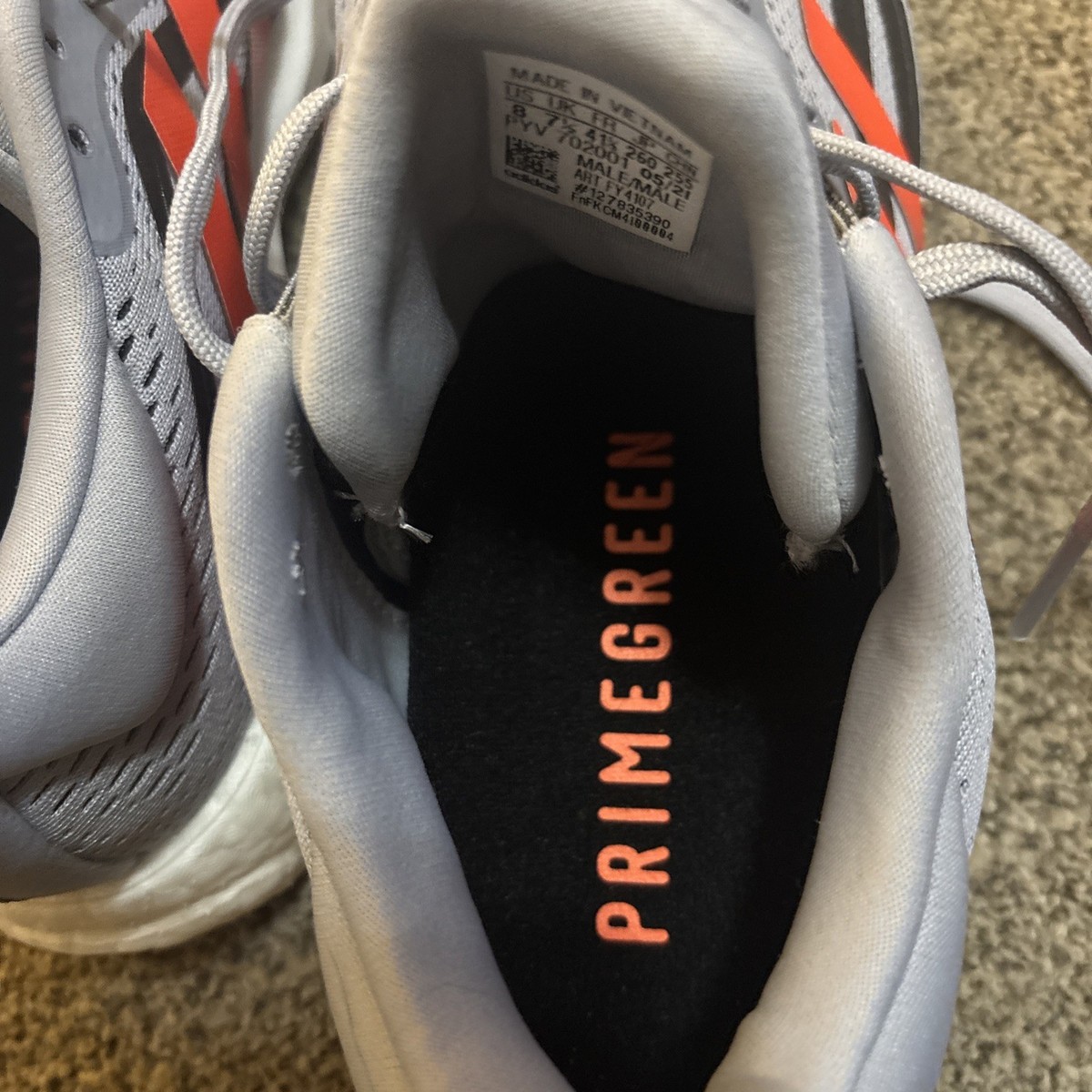 Mens Adidas PrimeGreen, Running Shoes, Size 8 Brand, New Gray, Black And  Orange