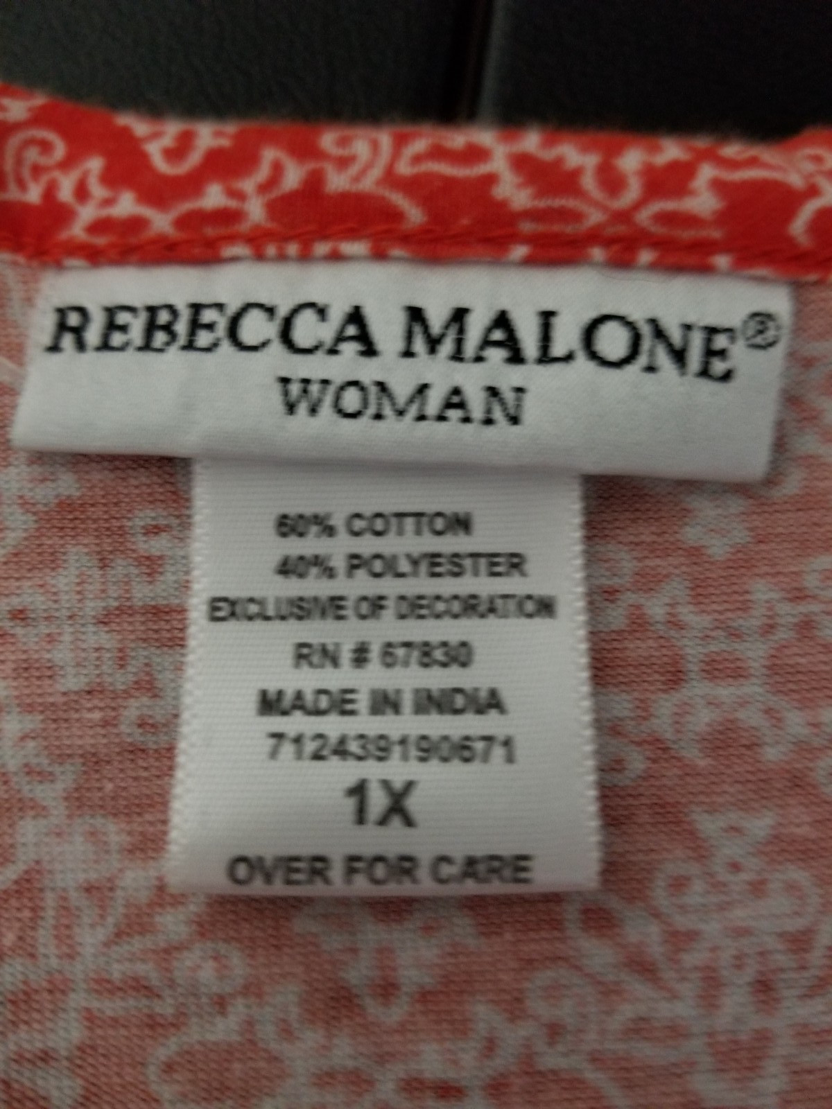 Rebecca Malone Women Size 1X Orange V Neck Boho Casual Lightweight 3/4 Sleeve