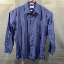 Vtg 80s Sears Roebuck Men's Single Needle Button Up Blue Sz 17 34-35 Shirt