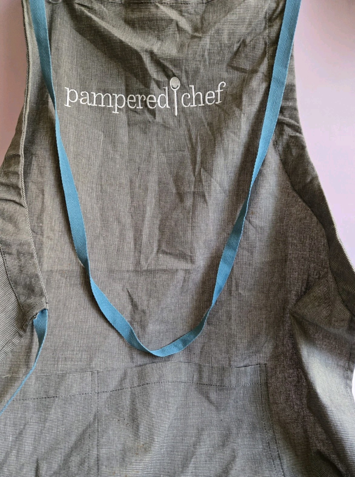 Pampered Chef Apron Gray Teal Adult Size Kitchen Wear No Packaging NEW