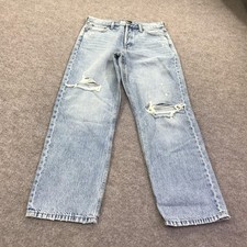 Aeropostale High Rise Baggy Jeans Womens 8R Light Wash Wide Leg Distressed Denim