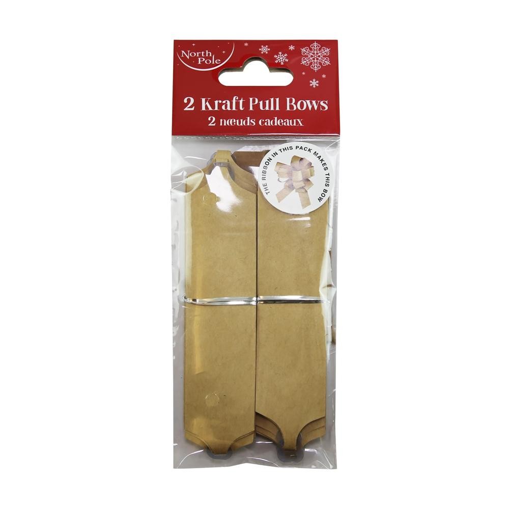 Pack of 2 Christmas Kraft Pull Bows - Gift Wrapping Hamper Christmas Birthday