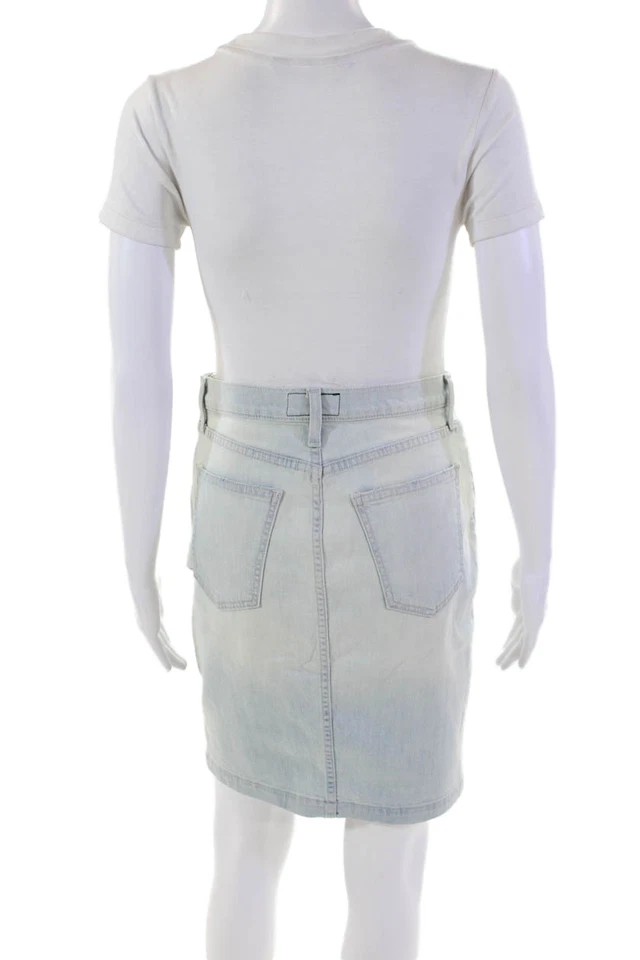Falda vaquera lápiz frontal con botones lavados ligeros azul talla 27 Current/Elliott para mujer Foto 3 de 4