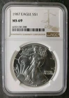 1987 $1 American Silver Eagle Dollar NGC MS69
