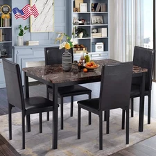 5 Piece Dining Room Table Set Modern Dining Table Sets w/ Brown PU Leather Chair