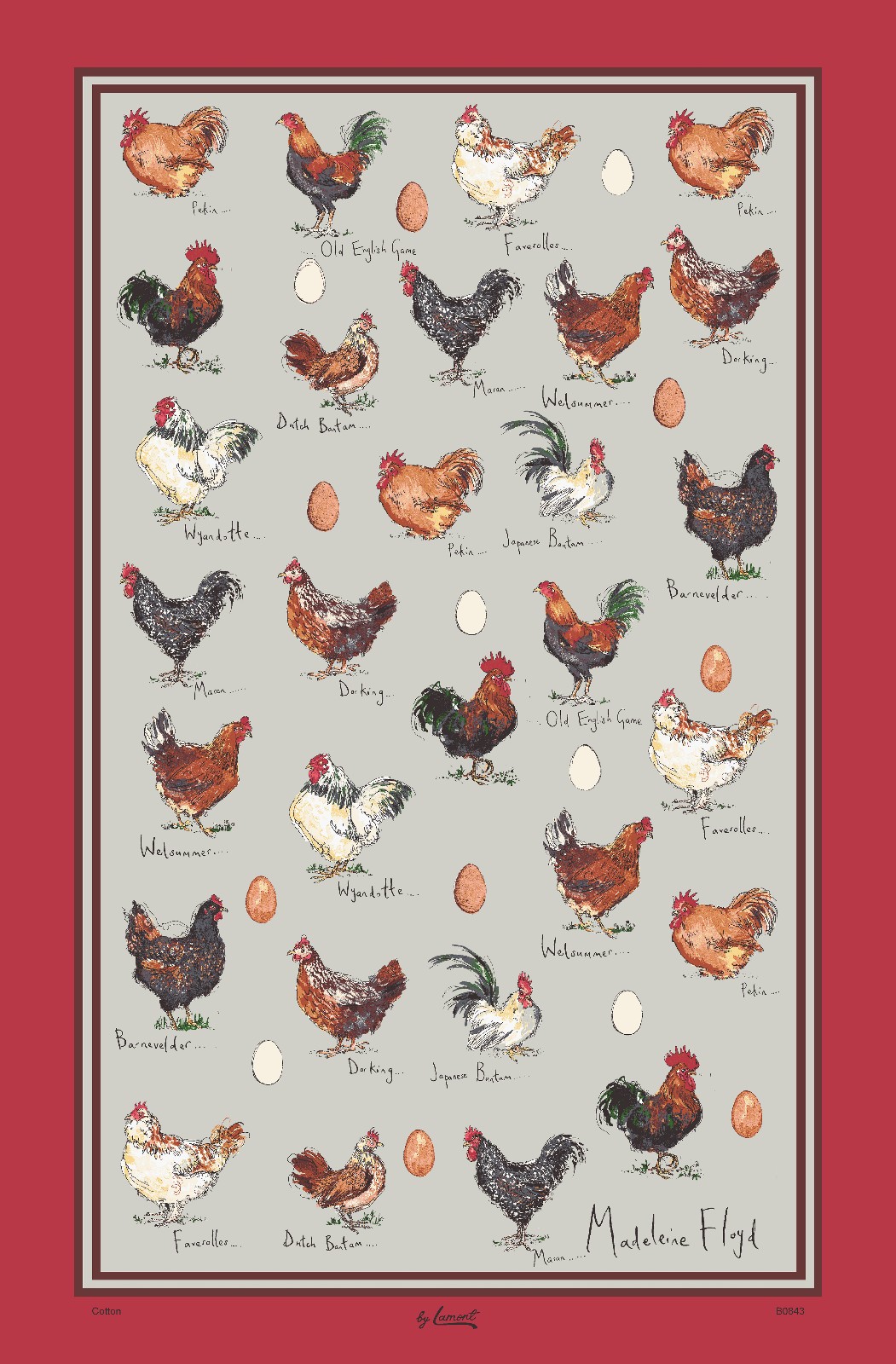 * SAMUEL LAMONT Madeleine Floyd Chicken & Egg Tea Towel Chickens hens poultry