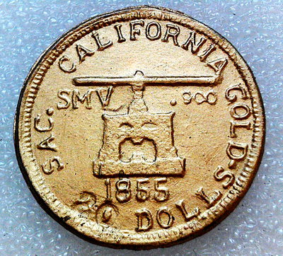 BLAKE & CO ASSAYERS 1855 20 DOLLAR CALIFORNIA FAUX GOLD PLATED