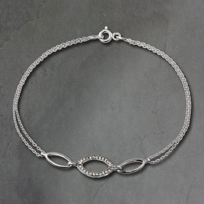 SilberDream 19cm Silberarmband oval glitzer weiß Damen Armschmuck SDA425W