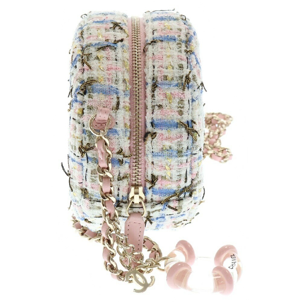 CHANEL Multicolor Quilted Tweed Chain Shoulder Bag with Gold Hardware & Coco Mark