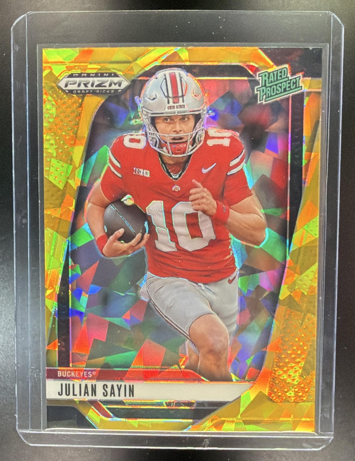 2025 Panini Prizm Draft Picks Julian Sayin #161 Gold Ice Rated Prospect Buckeyes