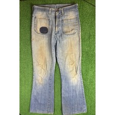 Vintage 60s Wrangler 31 32 Distressed Denim Medium Flared Hippie Jeans USA Made