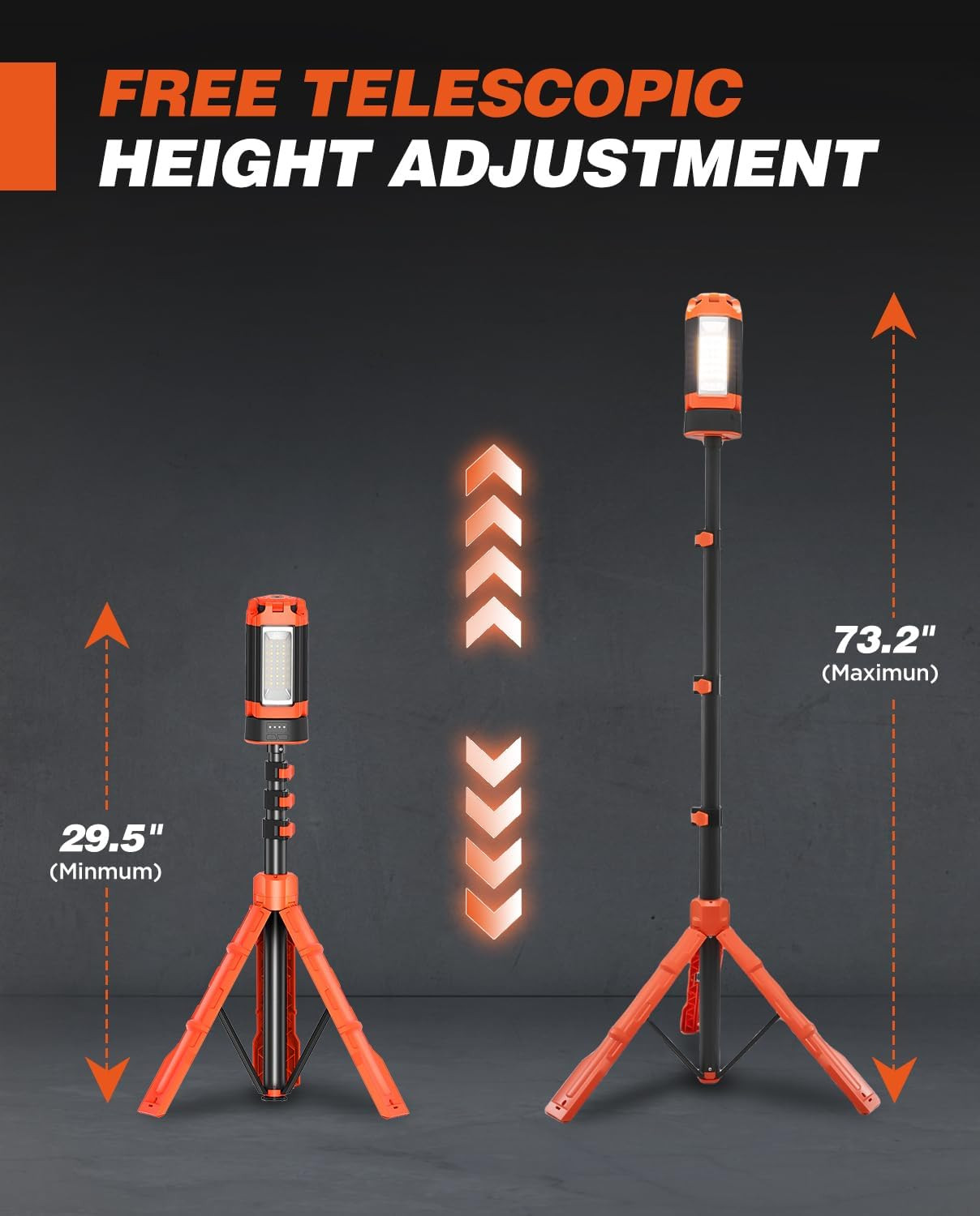 Portable Camping Light with Stand 73.2" Rechargeable Work Light 800/3200 Lumen 4