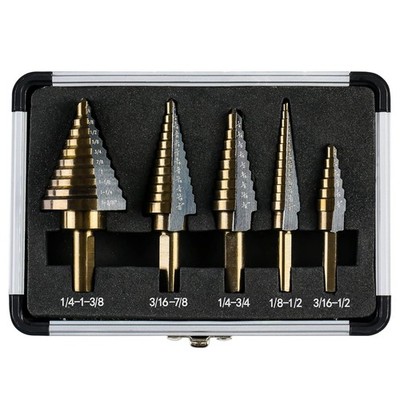 Titanium Coated Step Drill Bits - 5PC High Speed Steel