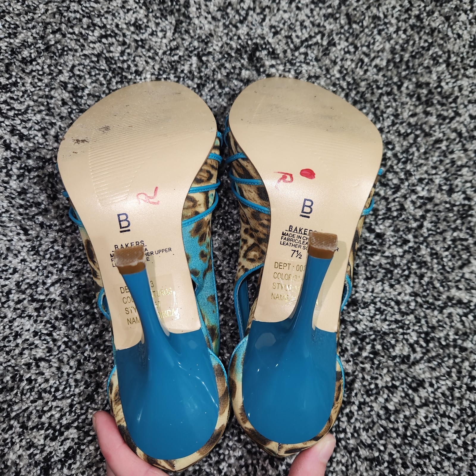 Y2k Vtg 90's BAKERS 'Lucinda’ Leopard Cheetah Print Teal Open Toe Hi Heels Sz7.5