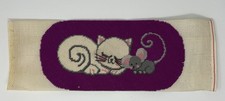 Vtg Sleeping Cat Mouse Completed Needlepoint Complete MCM 60s 70s Read