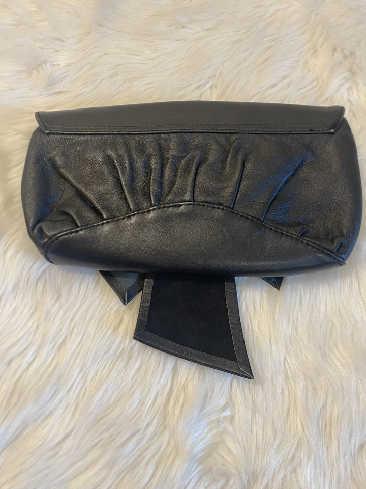 BCBG Women’s Black Leather Clutch Bag / Evening Purse with Bow Detail - Image 2 of 4