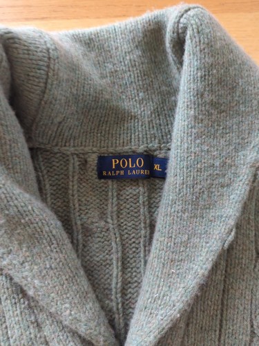 Polo Ralph Lauren verde maglia cavo grossa manica lunga cardigan tasche XL M47 - Foto 2 di 10