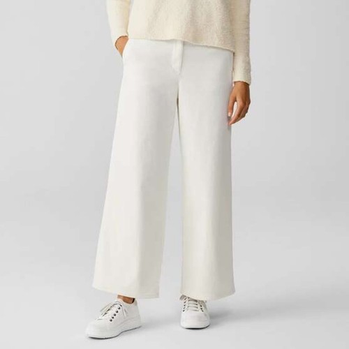 NWT Eileen Fisher cream Organic Cotton Stretch Corduroy Wide-Leg Pant, MP - Picture 2 of 13